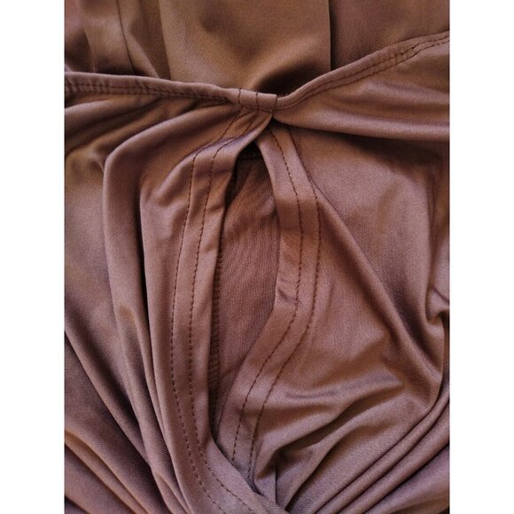 Brown Asymmetrical Midi Dress with Ruched Detail, One Shoulder, Size XL - Picture 5 of 9